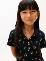 Kids' Floral Print Polo Dress-Navy Blue - Image 3