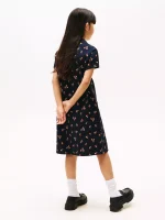 Kids' Floral Print Polo Dress-Navy Blue - Image 2