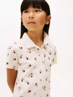 Kids' Floral Print Polo Dress-Ivory - Image 3