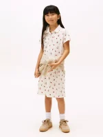Kids' Floral Print Polo Dress-Ivory