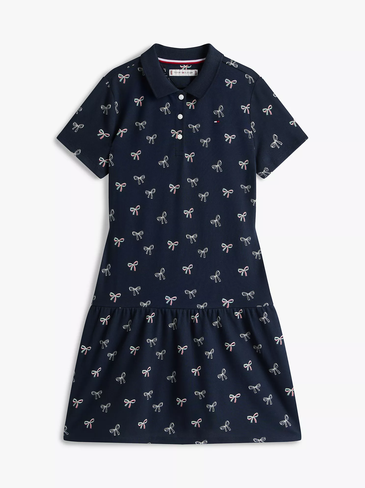 XG01859_DW5_alternate11 Kids' Bow Print Stretch Polo Dress-Navy - Image 2