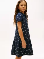 Kids' Bow Print Stretch Polo Dress-Navy - Image 4