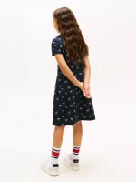 Kids' Bow Print Stretch Polo Dress-Navy - Image 3