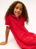 Kids' Bow Print Stretch Polo Dress-Primary Red - Image 4