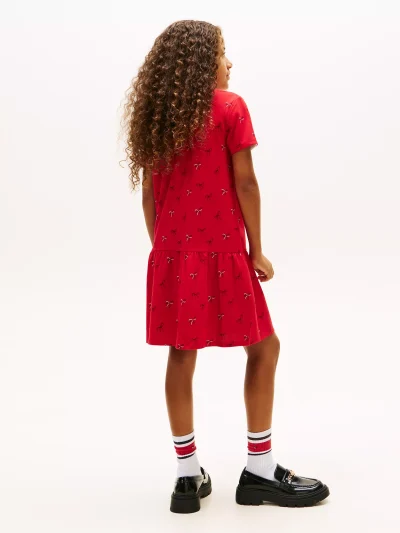 Kids' Bow Print Stretch Polo Dress-Primary Red - Image 2