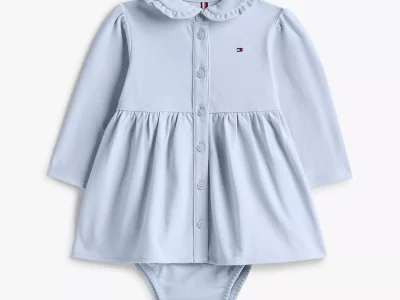 Babies' Long-Sleeve Stretch Polo Dress-Breezy Blue