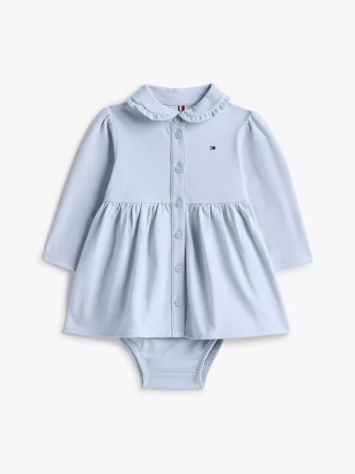 Babies' Long-Sleeve Stretch Polo Dress-Breezy Blue - Image 1