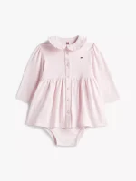 Babies' Long-Sleeve Stretch Polo Dress-Light Pink