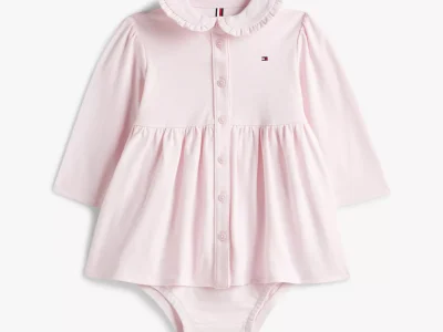 Babies' Long-Sleeve Stretch Polo Dress-Light Pink