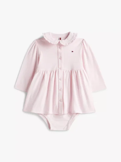Babies' Long-Sleeve Stretch Polo Dress-Light Pink - Image 1