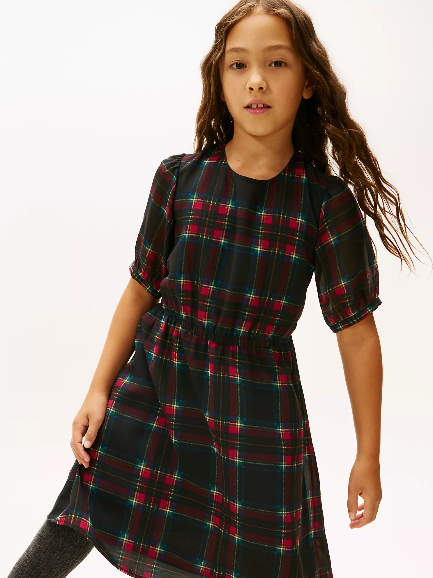 XG01871_BDS_alternate1 Kids' Plaid Georgette Dress-Black - Image 4