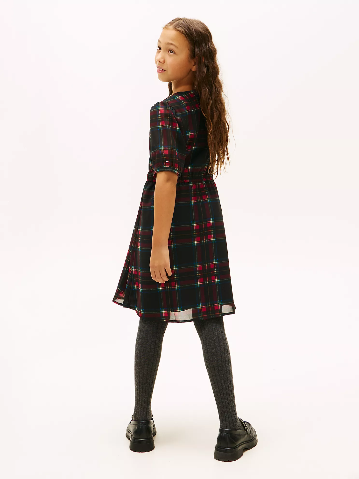 XG01871_BDS_alternate5 Kids' Plaid Georgette Dress-Black - Image 2