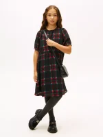 Kids' Plaid Georgette Dress-Black