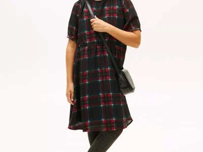 Kids' Plaid Georgette Dress-Black