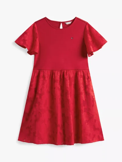 Kids' Floral Print Interlock Dress-Primary Red - Image 2