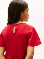 Kids' Floral Print Interlock Dress-Primary Red - Image 3