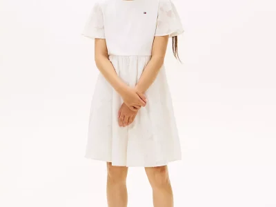 Kids' Floral Print Interlock Dress-Ivory