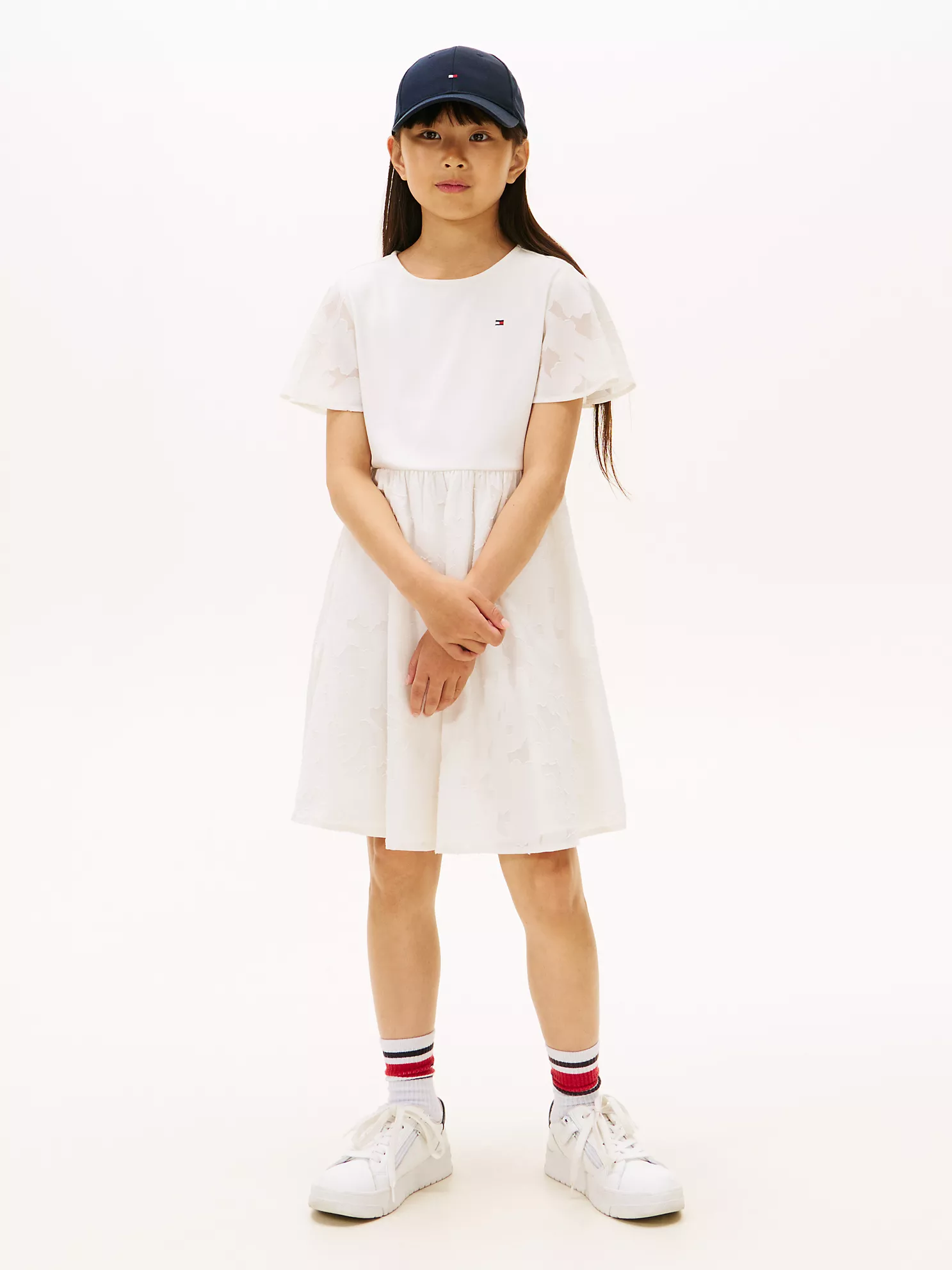 XG01872_YBI_main (1) Kids' Floral Print Interlock Dress-Ivory - Image 1