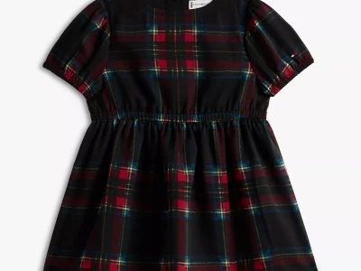 Babies' Plaid Georgette Dress-Black