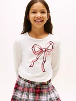 Kids' Shimmer Bow T-Shirt-Ecru