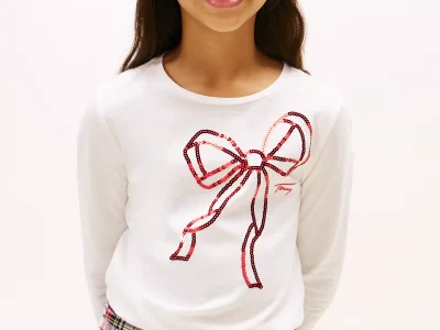 Kids' Shimmer Bow T-Shirt-Ecru