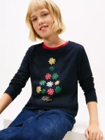 Kids' Gift Bow Logo T-Shirt-Navy - Image 4
