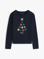 Kids' Gift Bow Logo T-Shirt-Navy - Image 2