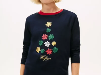 Kids' Gift Bow Logo T-Shirt-Navy
