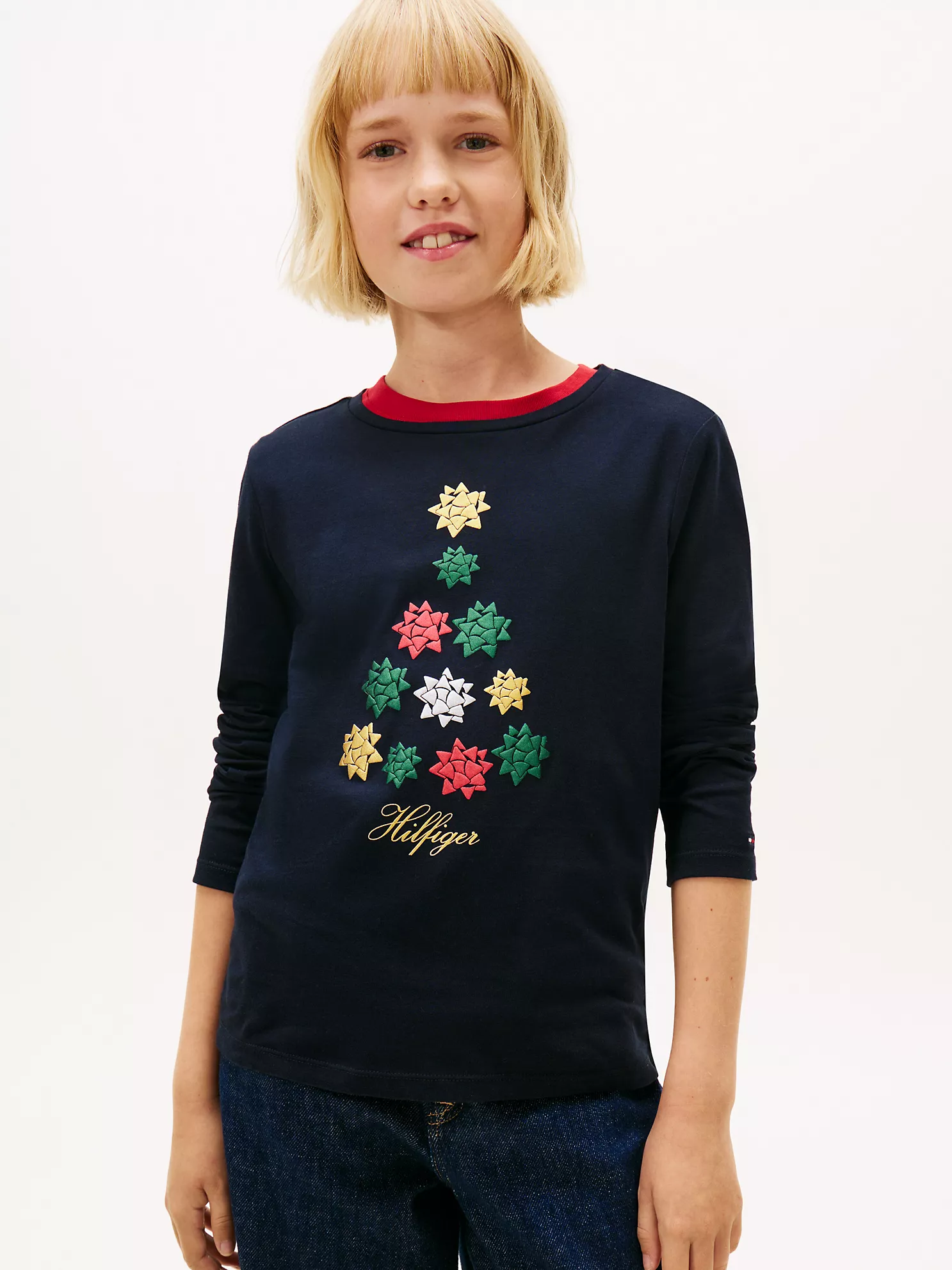 XG01891_DW5_main Kids' Gift Bow Logo T-Shirt-Navy - Image 1