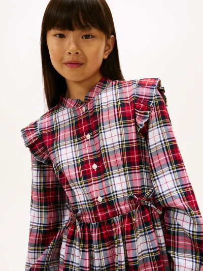 Kids' Plaid Flannel Shirtdress-Optic White - Image 4