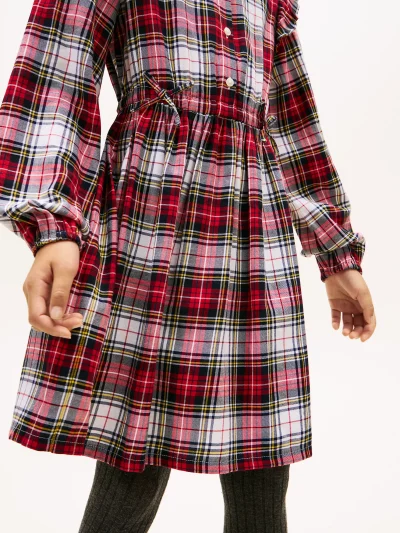 Kids' Plaid Flannel Shirtdress-Optic White - Image 3