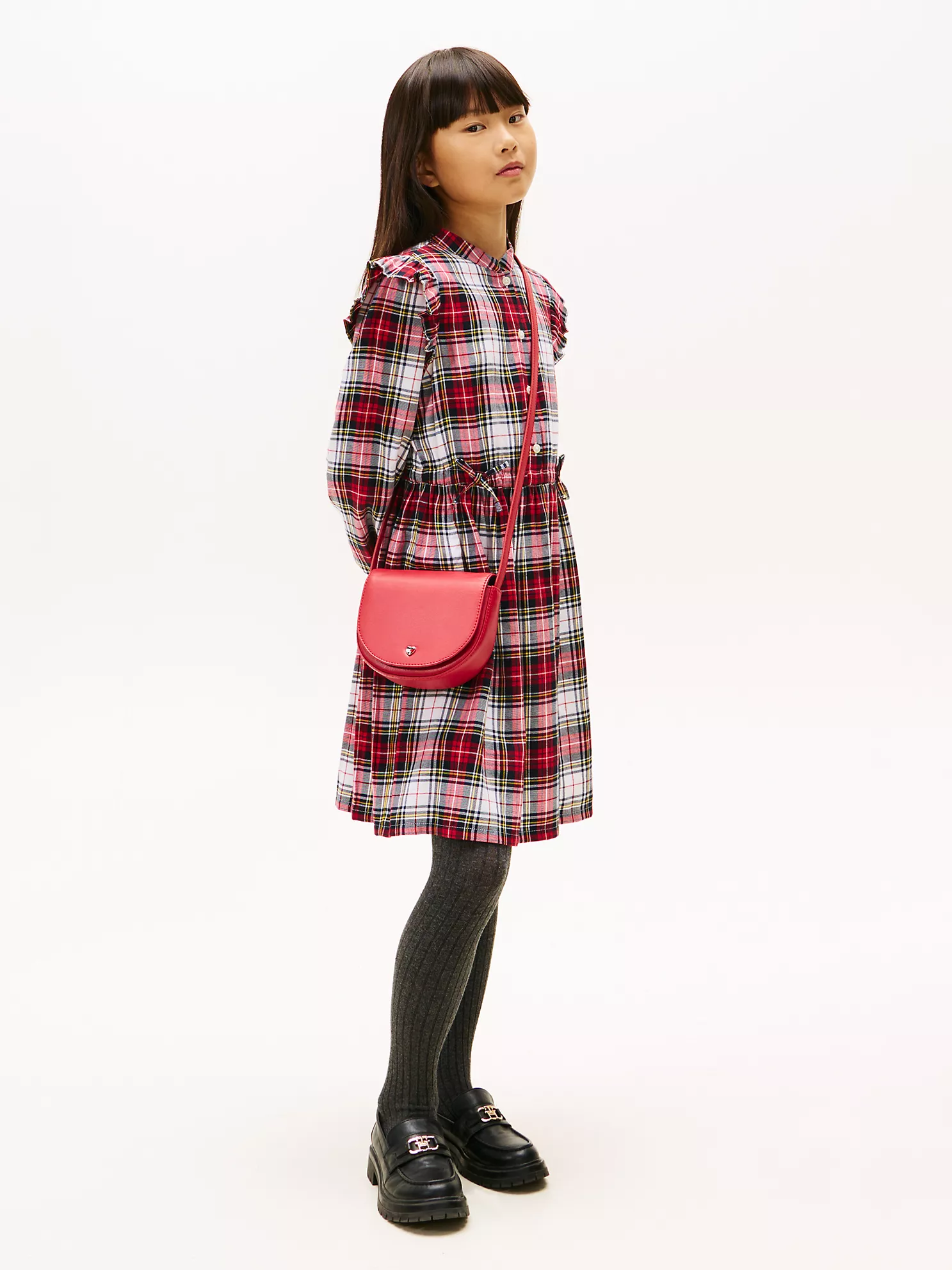 XG01910_YCF_main Kids' Plaid Flannel Shirtdress-Optic White - Image 1