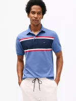 Men Slim Fit Block Stripe Polo-Faded Indigo