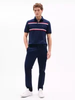 Men Slim Fit Block Stripe Polo-Navy - Image 2