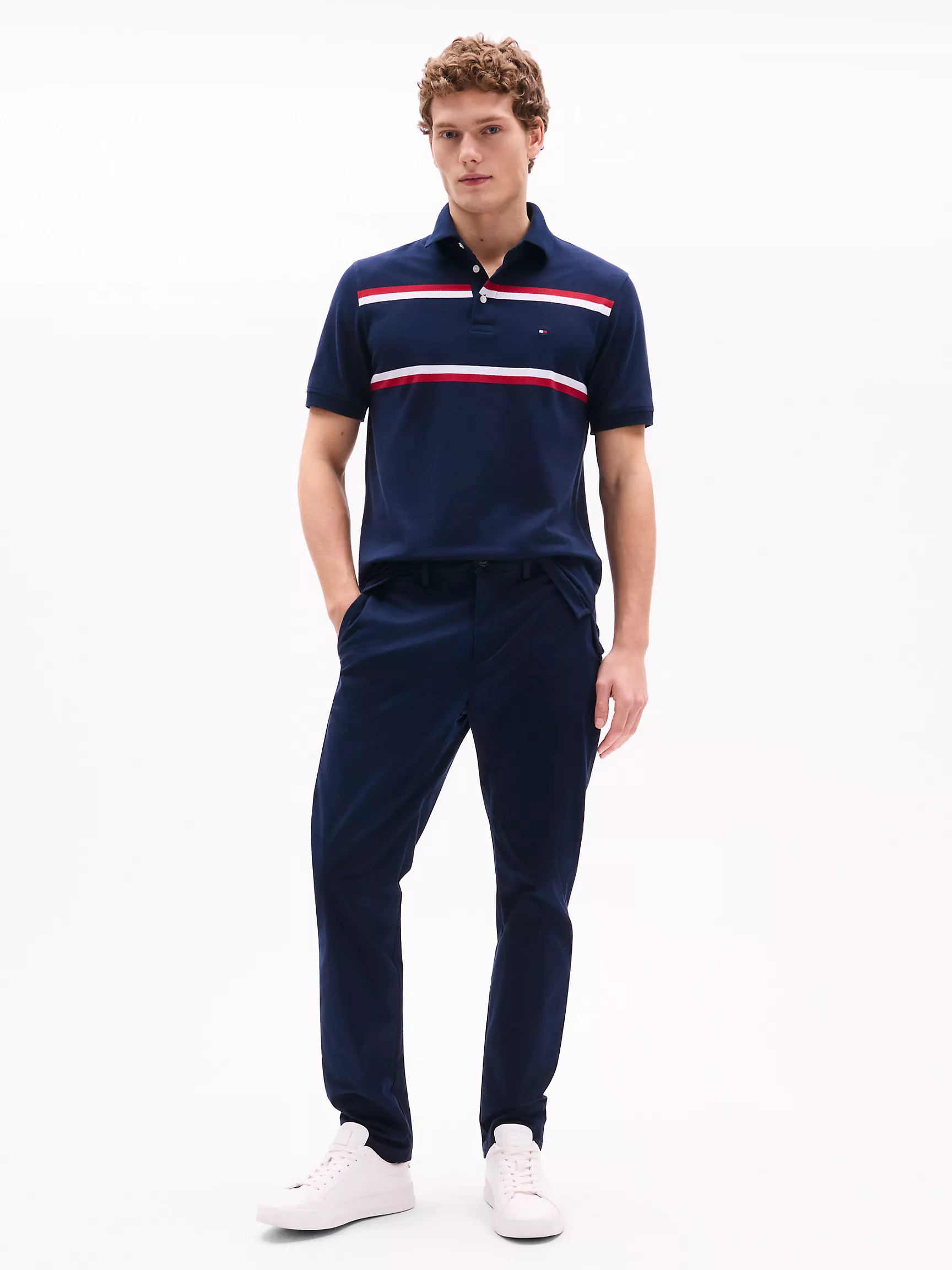 XM03879_DW5_alternate1 Men Slim Fit Block Stripe Polo-Navy - Image 2