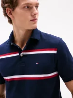Men Slim Fit Block Stripe Polo-Navy - Image 3