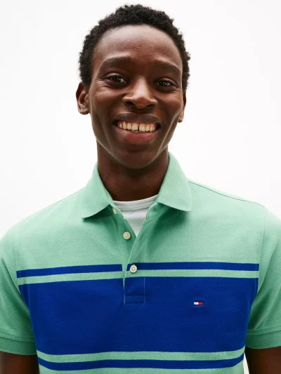 Slim Fit Block Stripe Polo-Frosted Evergreen - Image 2