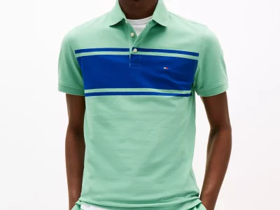 Slim Fit Block Stripe Polo-Frosted Evergreen