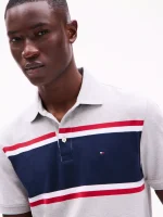 Men Slim Fit Block Stripe Polo-Light Grey Heather - Image 3