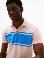 Slim Fit Block Stripe Polo-Whimsy Pink - Image 3