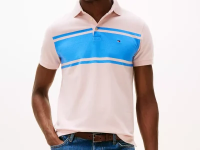 Slim Fit Block Stripe Polo-Whimsy Pink