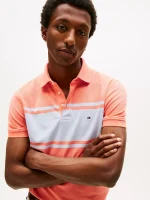 Slim Fit Block Stripe Polo-Peach Dusk - Image 2