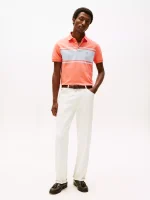 Slim Fit Block Stripe Polo-Peach Dusk - Image 3