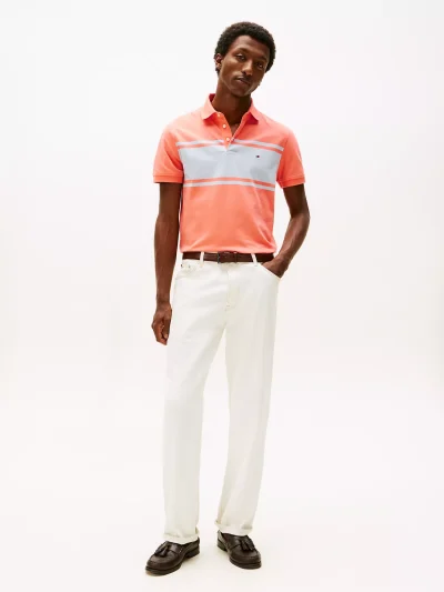 Slim Fit Block Stripe Polo-Peach Dusk - Image 3