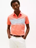 Slim Fit Block Stripe Polo-Peach Dusk