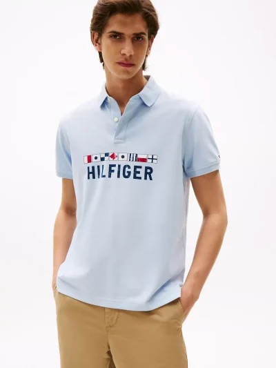 Regular Fit Nautical Graphic Logo Polo-Breezy Blue - Image 1