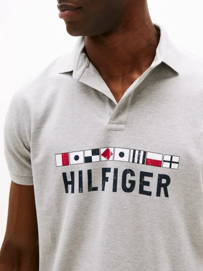 Men Regular Fit Nautical Graphic Logo Polo - Grey Heather - Image 2