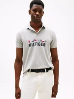 Men Regular Fit Nautical Graphic Logo Polo - Grey Heather