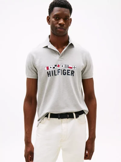 Men Regular Fit Nautical Graphic Logo Polo - Grey Heather - Image 1