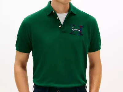 Regular Fit Plaid Monogram Pique Polo-Ornamental Green